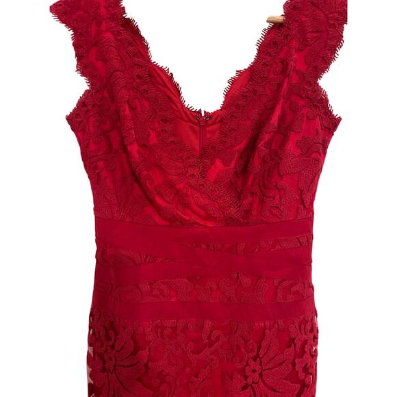 Tadashi Shoji Red Lace Cocktail Midi Dress Womens 4 Whimsigoth Romantic Floral - Picture 7 of 16